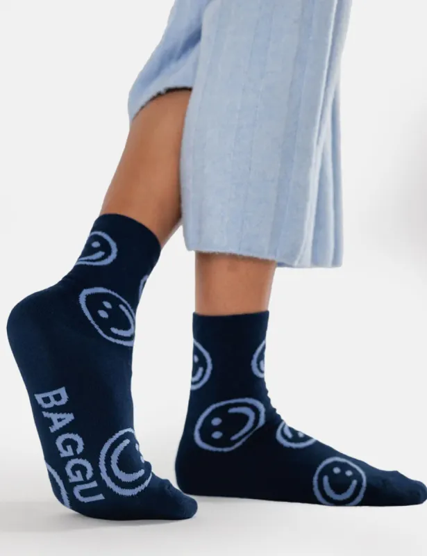 Baggu Crew Sock - Navy Happy made by Article London