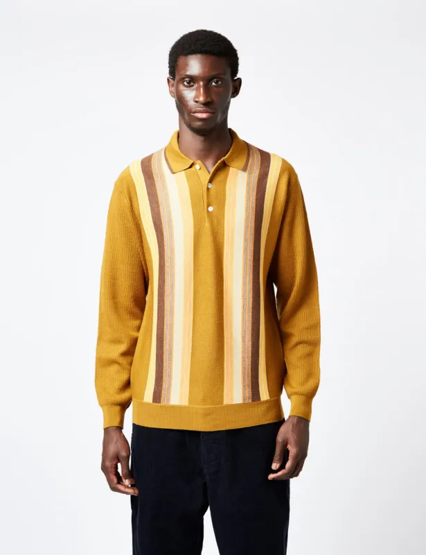Beams Plus Knit Polo (Stripe) - Mustard Yellow sold by Article London