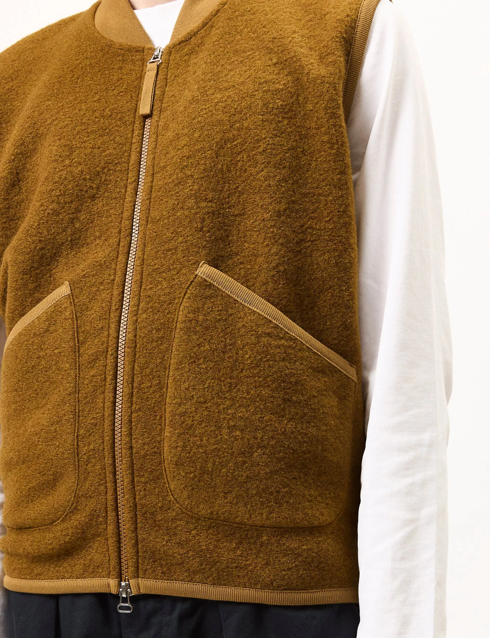 Universal Works Zip Waistcoat (Wool Fleece) - Mustard sold by Article London product image thumbnail 2