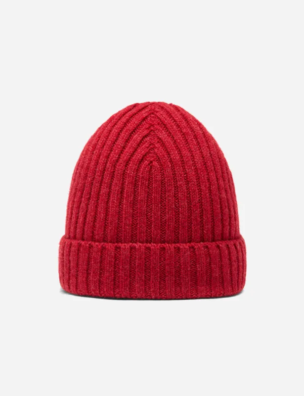Bhode Rib Beanie Hat (Lambswool) - Poppy Red Melange sold by Article London