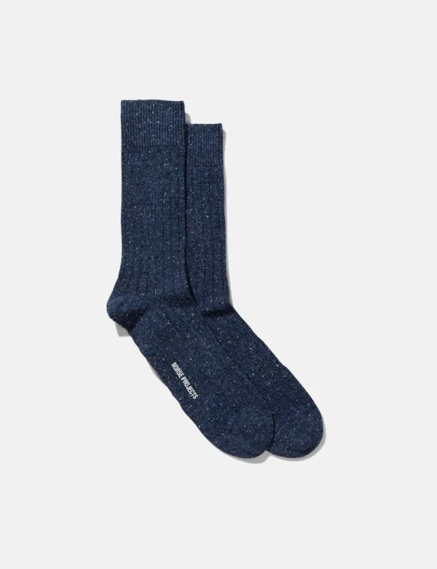 Norse Projects Bjarki Neps Socks - Dark Navy sold by Article London