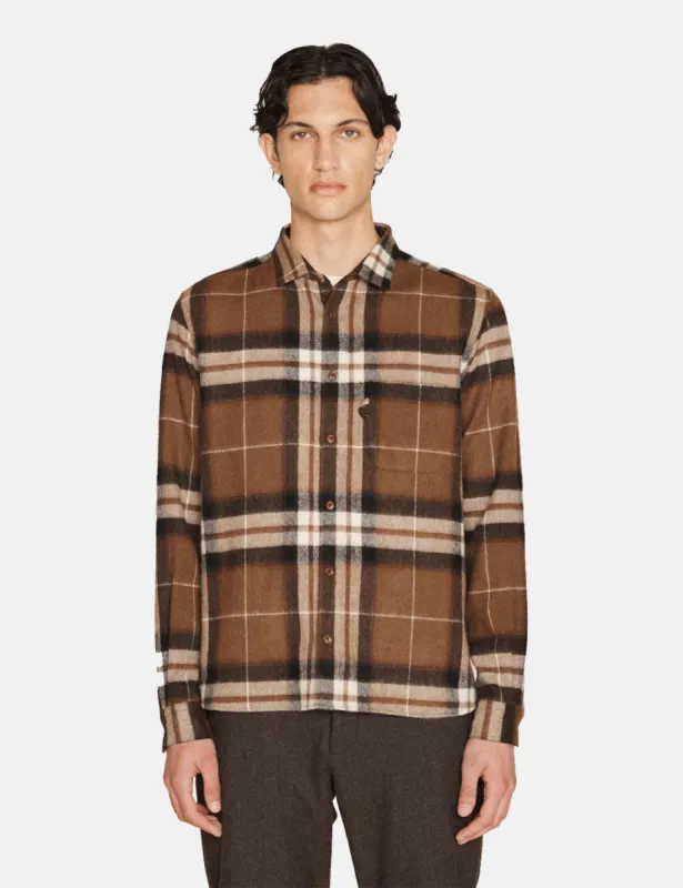 YMC Curtis Shirt (Wool Check) - Brown sold by Article London