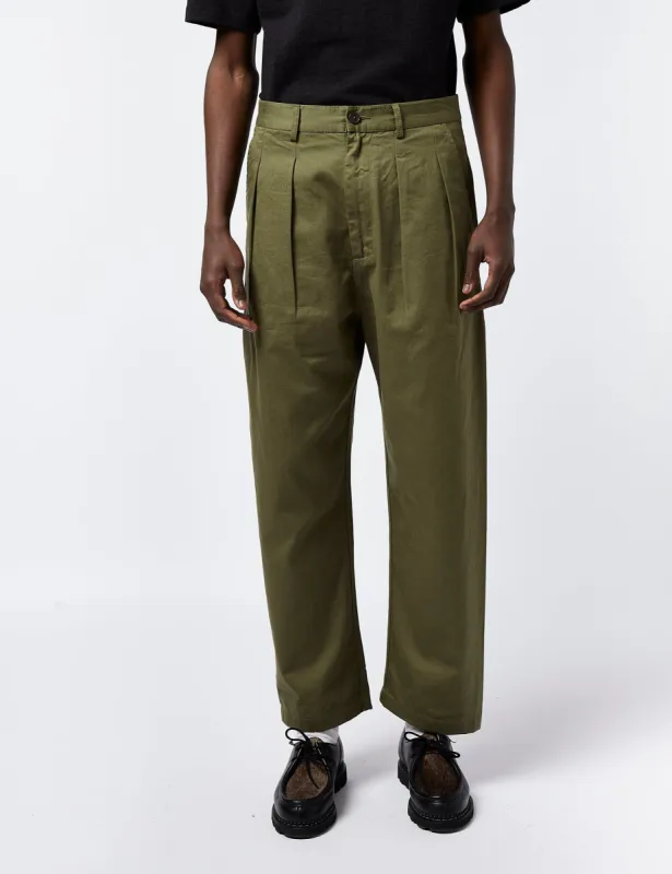 Universal Works Double Pleat Twill Pant - Light Olive Green sold by Article London