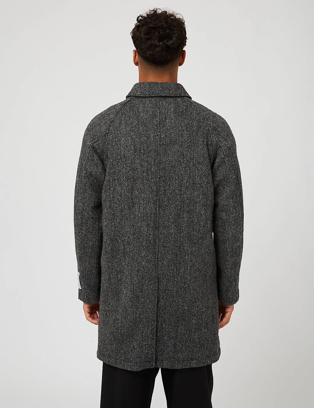 Beams Plus Balmacaan Collar Harris Tweed Coat - Grey Herringbone sold by Article London product image thumbnail 4