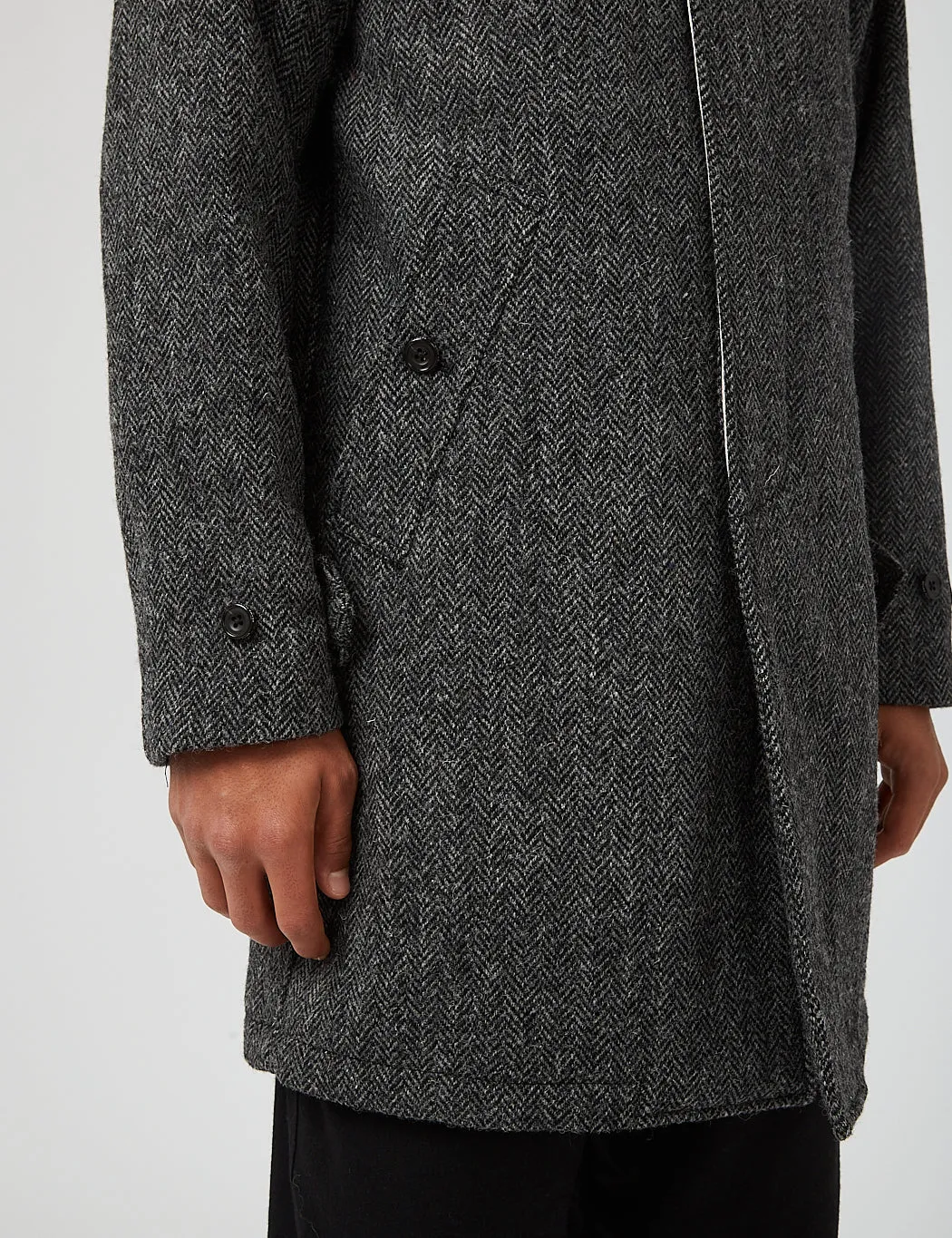Beams Plus Balmacaan Collar Harris Tweed Coat - Grey Herringbone sold by Article London product image thumbnail 5