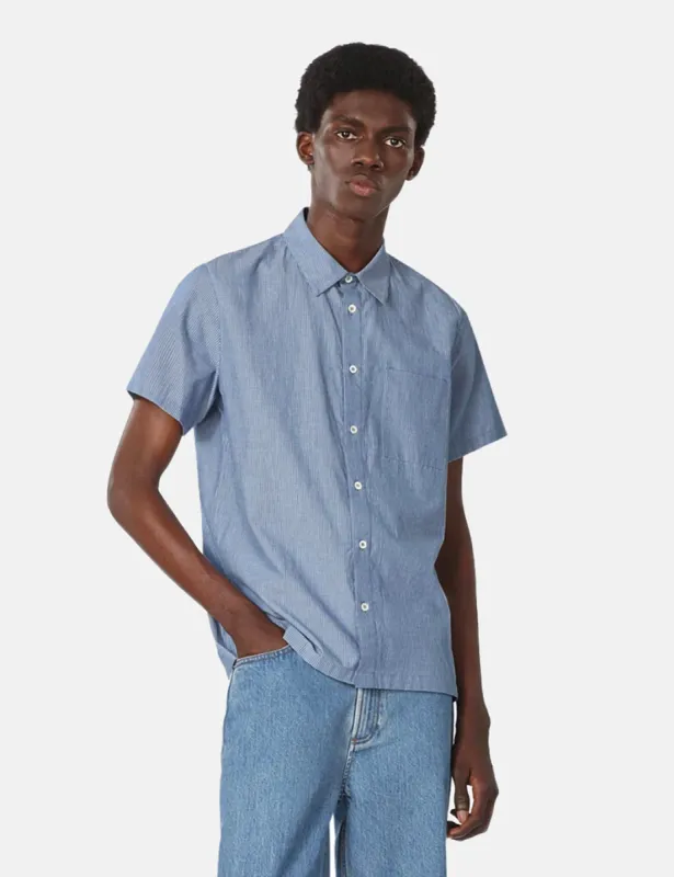 A.P.C. Bruce Short Sleeve Shirt (Striped Chambray) - Blue sold by Article London