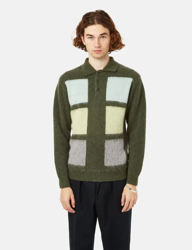 Beams Plus Shaggy 9G Knit Polo Shirt - Olive Green made by Article London
