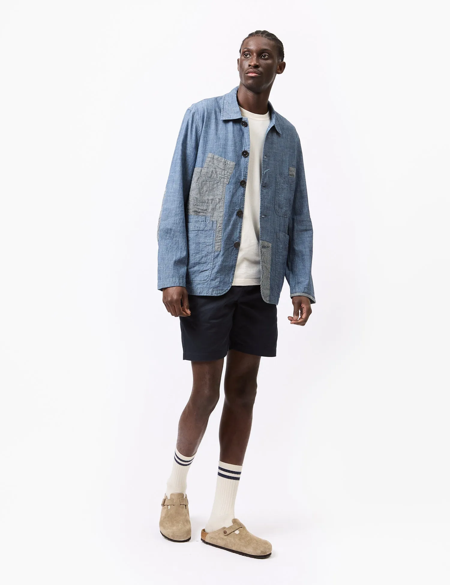 Universal Works Patched Bakers Jacket (Chambray/Hickory) - Indigo Blue sold by Article London product image thumbnail 3