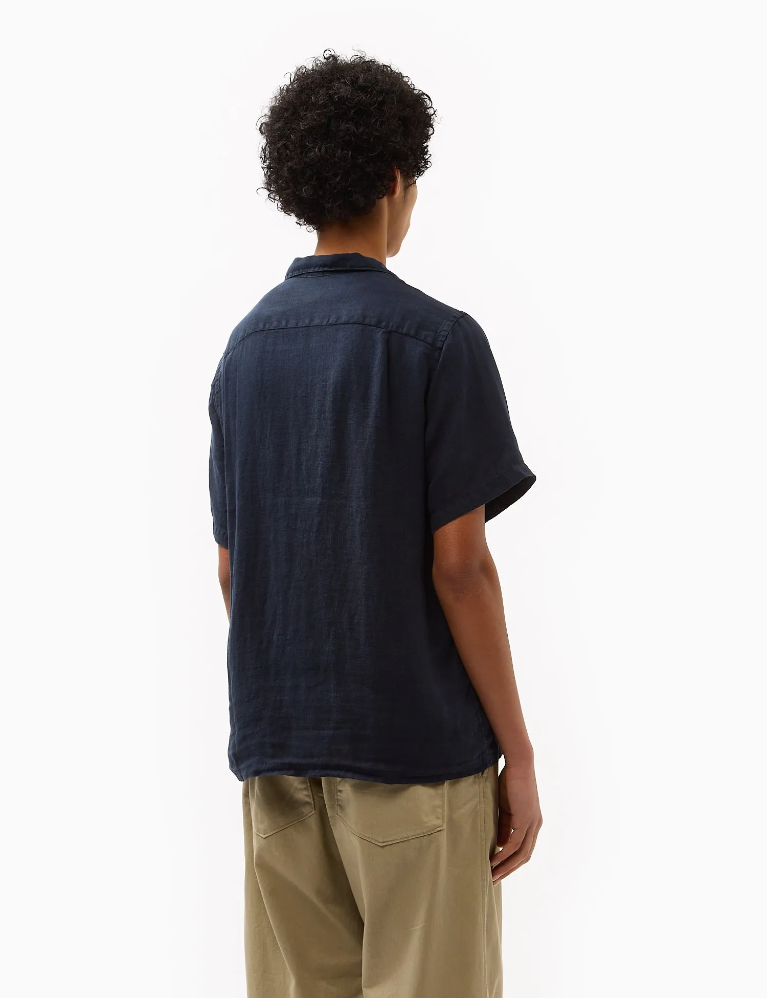 Portuguese Flannel Linen Camp Collar Short Sleeve Shirt - Navy Blue sold by Article London product image thumbnail 5
