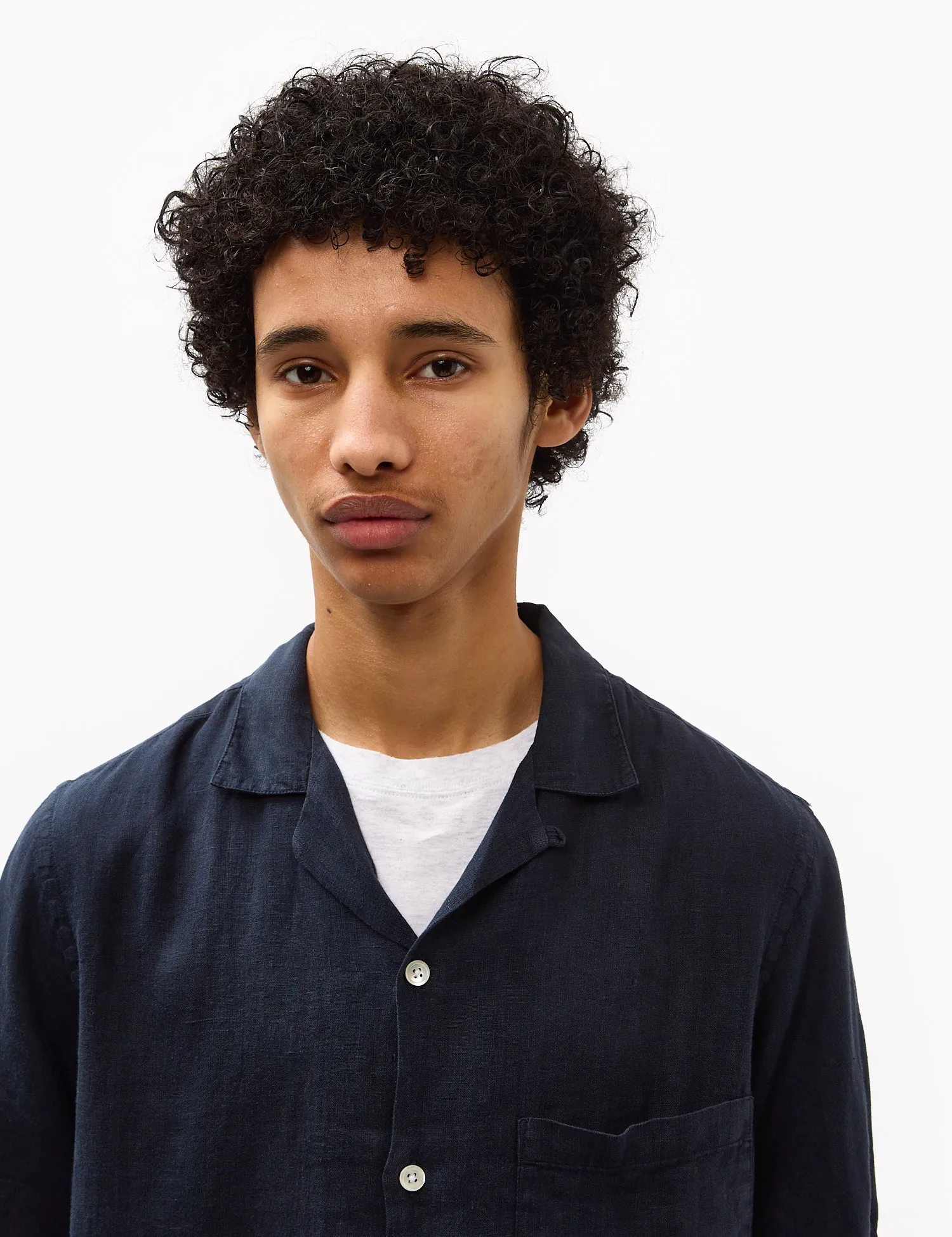 Portuguese Flannel Linen Camp Collar Short Sleeve Shirt - Navy Blue sold by Article London product image thumbnail 2