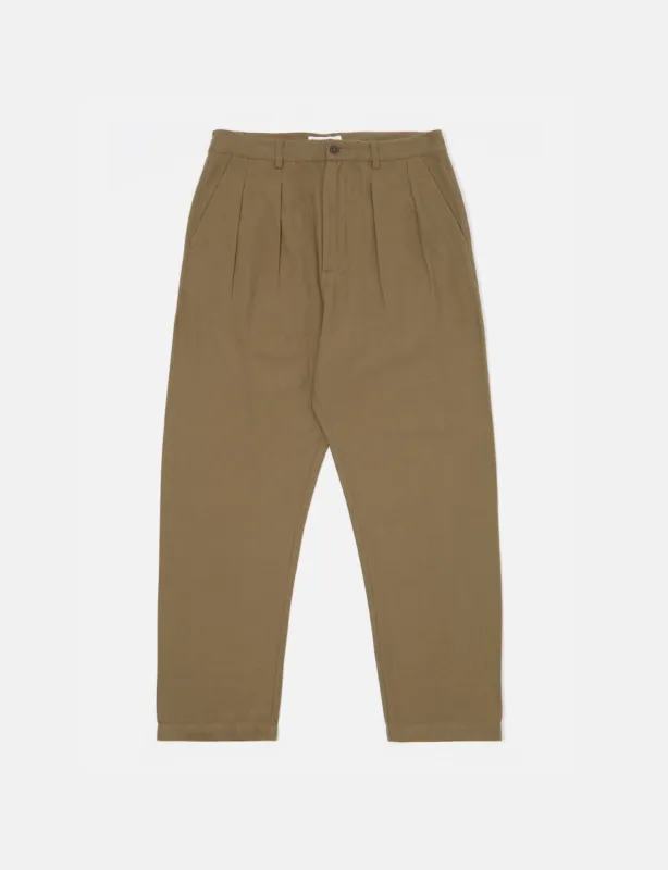 Universal Works Double Pleat Pant (Wide/Tapered) - Olive Green sold by Article London
