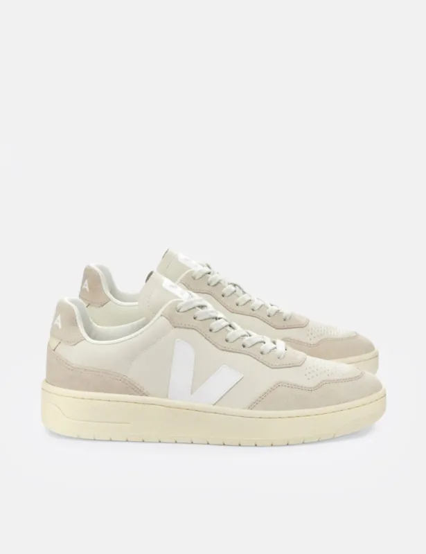 Veja Womens V-90 O.T. Leather Trainers - Pierre/White sold by Article London
