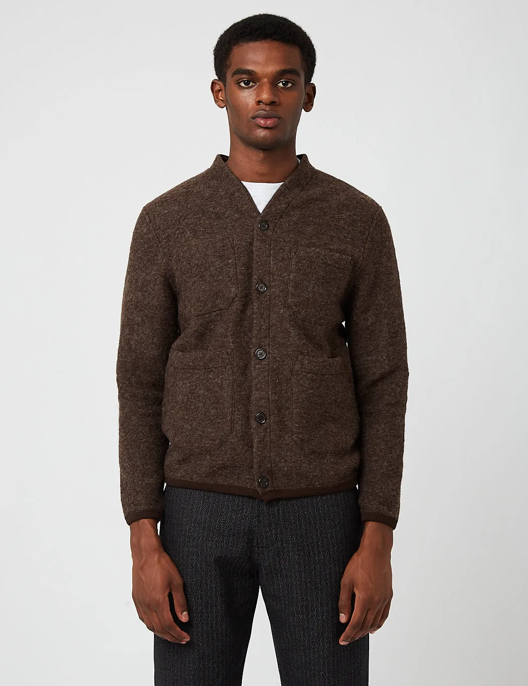 Universal Works Cardigan (Wool Fleece) - Brown sold by Article London product image thumbnail 4