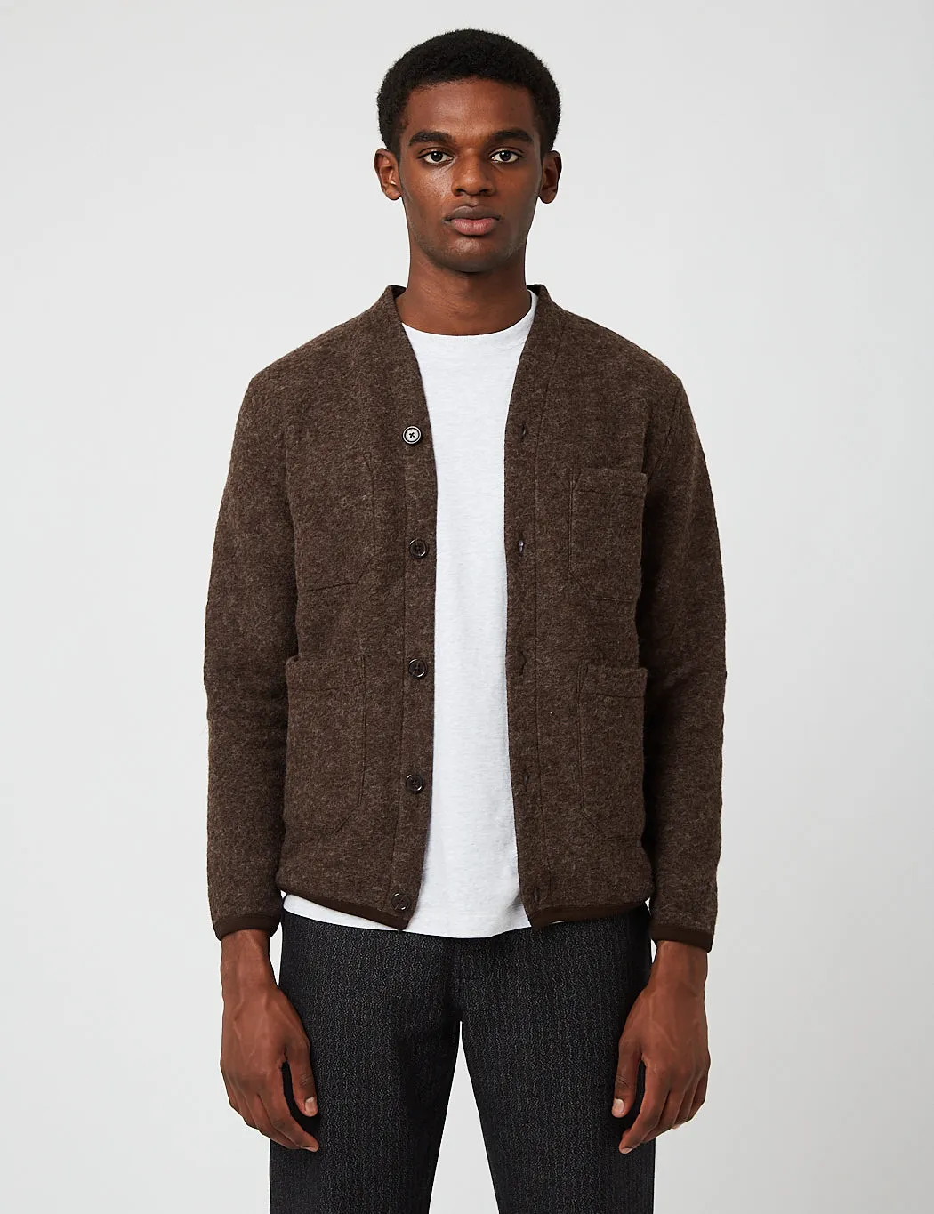 Universal Works Cardigan (Wool Fleece) - Brown sold by Article London