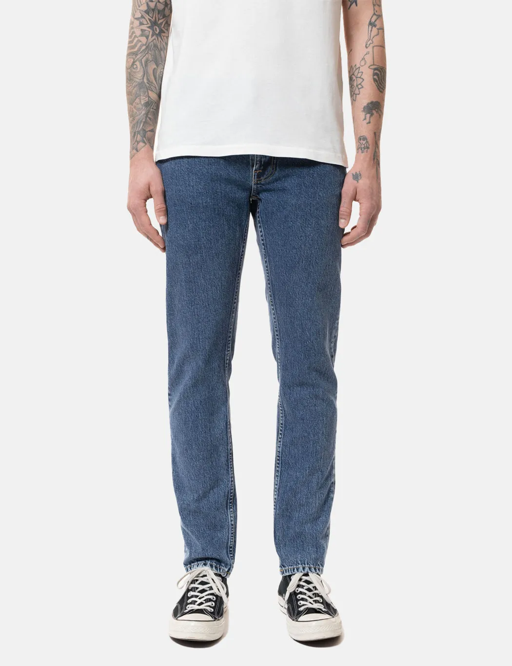Nudie Lean Dean Jeans (Slim) - Plain Stone Blue sold by Article London