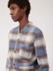 Universal Works Cardigan (Checked Wool Fleece) - Blue/Brown sold by Article London