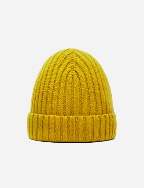 Bhode Rib Beanie Hat (Lambswool) - Piccalilli Yellow sold by Article London