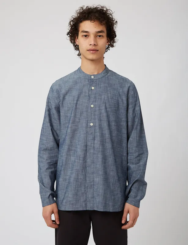 Folk Half Placket Grandad Collar Shirt - Blue Chambray sold by Article London