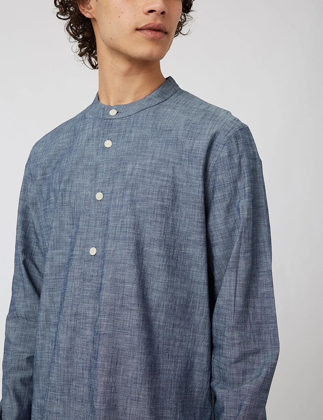 Folk Half Placket Grandad Collar Shirt - Blue Chambray sold by Article London product image thumbnail 4