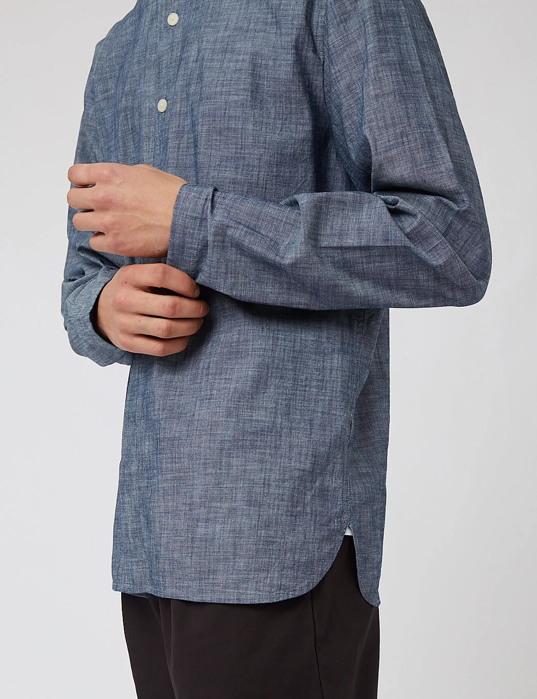 Folk Half Placket Grandad Collar Shirt - Blue Chambray sold by Article London product image thumbnail 2
