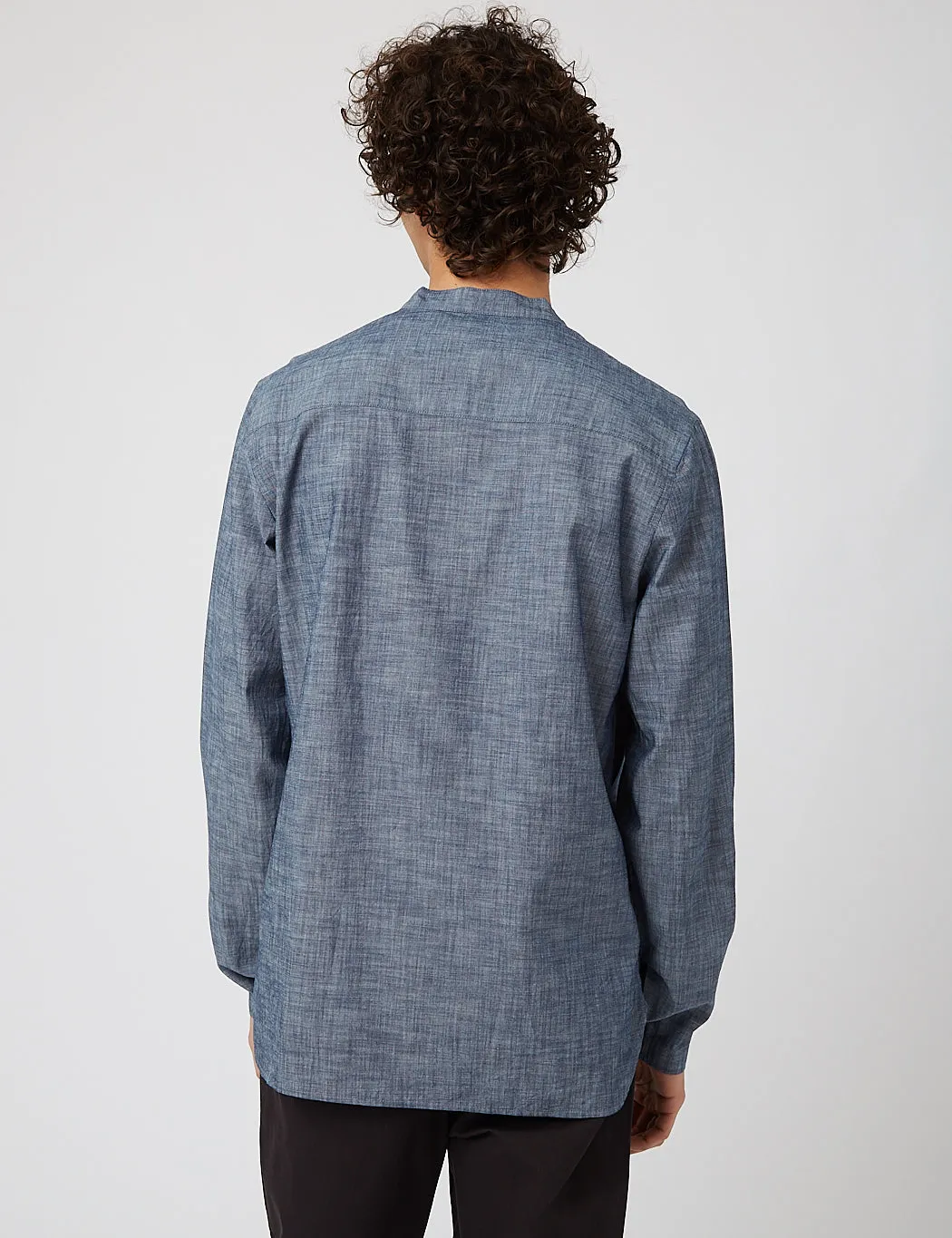 Folk Half Placket Grandad Collar Shirt - Blue Chambray sold by Article London product image thumbnail 5
