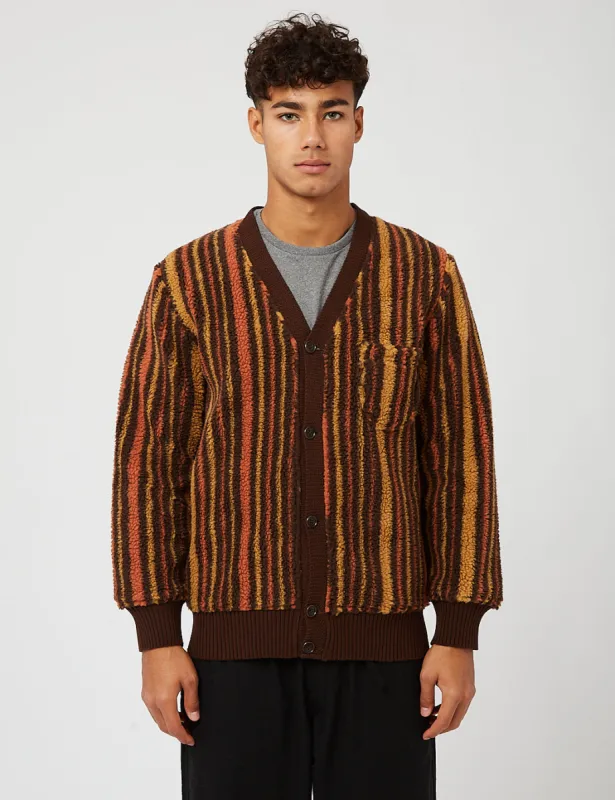 Beams Plus Stripe Fleece Cardigan - Brown sold by Article London