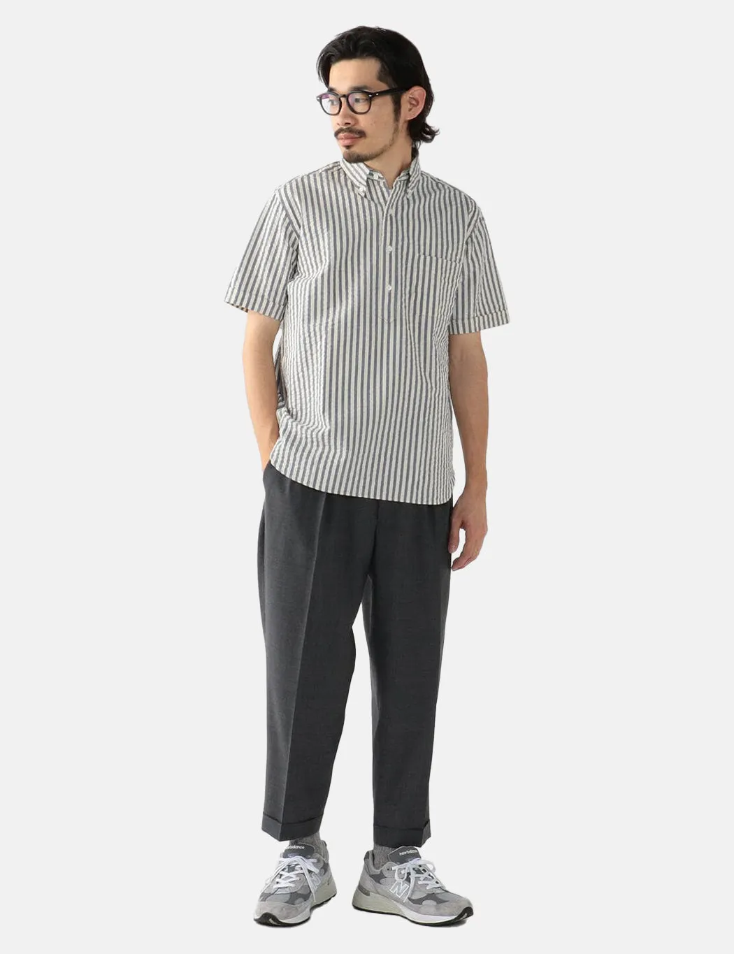 Beams Plus B.D Short Sleeve Pullover Shirt (Seersucker) - Indigo Blue sold by Article London product image thumbnail 3