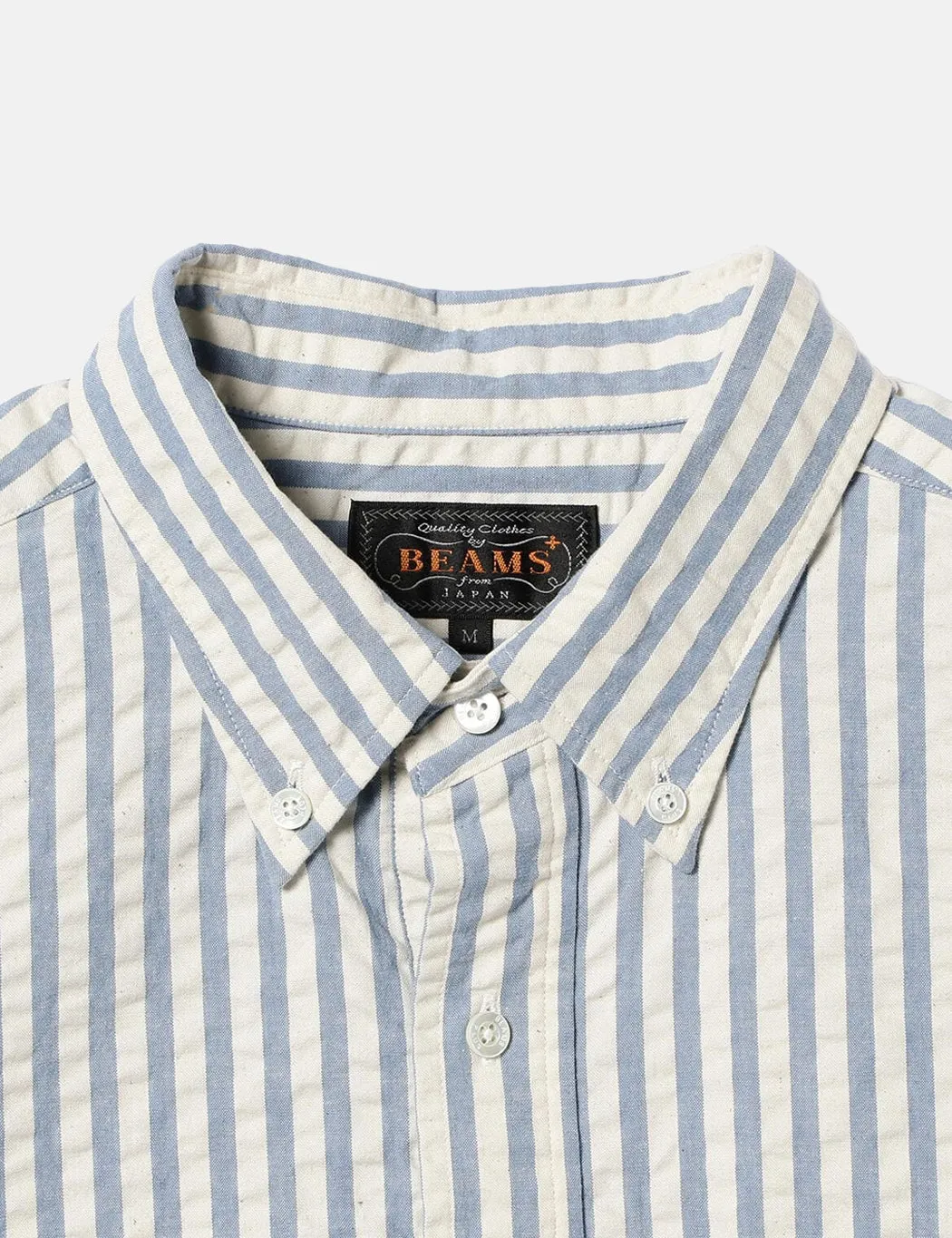 Beams Plus B.D Short Sleeve Pullover Shirt (Seersucker) - Indigo Blue sold by Article London product image thumbnail 2