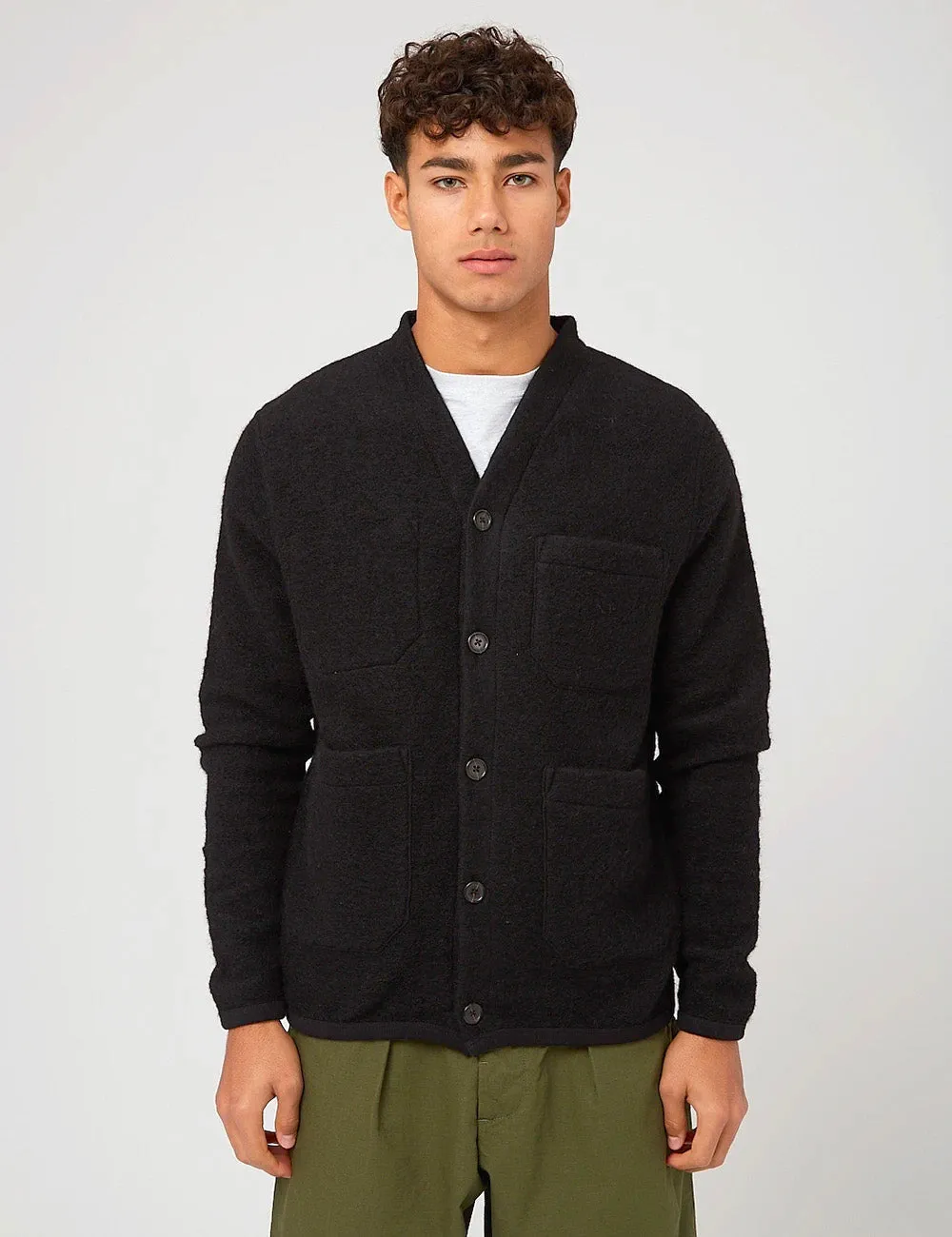 Universal Works Cardigan (Wool Fleece) - Black sold by Article London