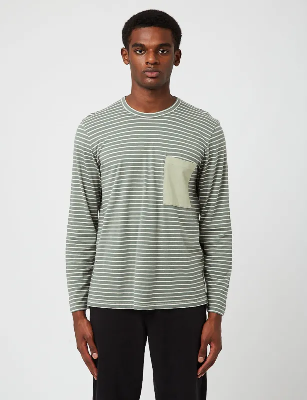 Folk Slack Long Sleeve T-Shirt (Stripe) - Fern Green sold by Article London
