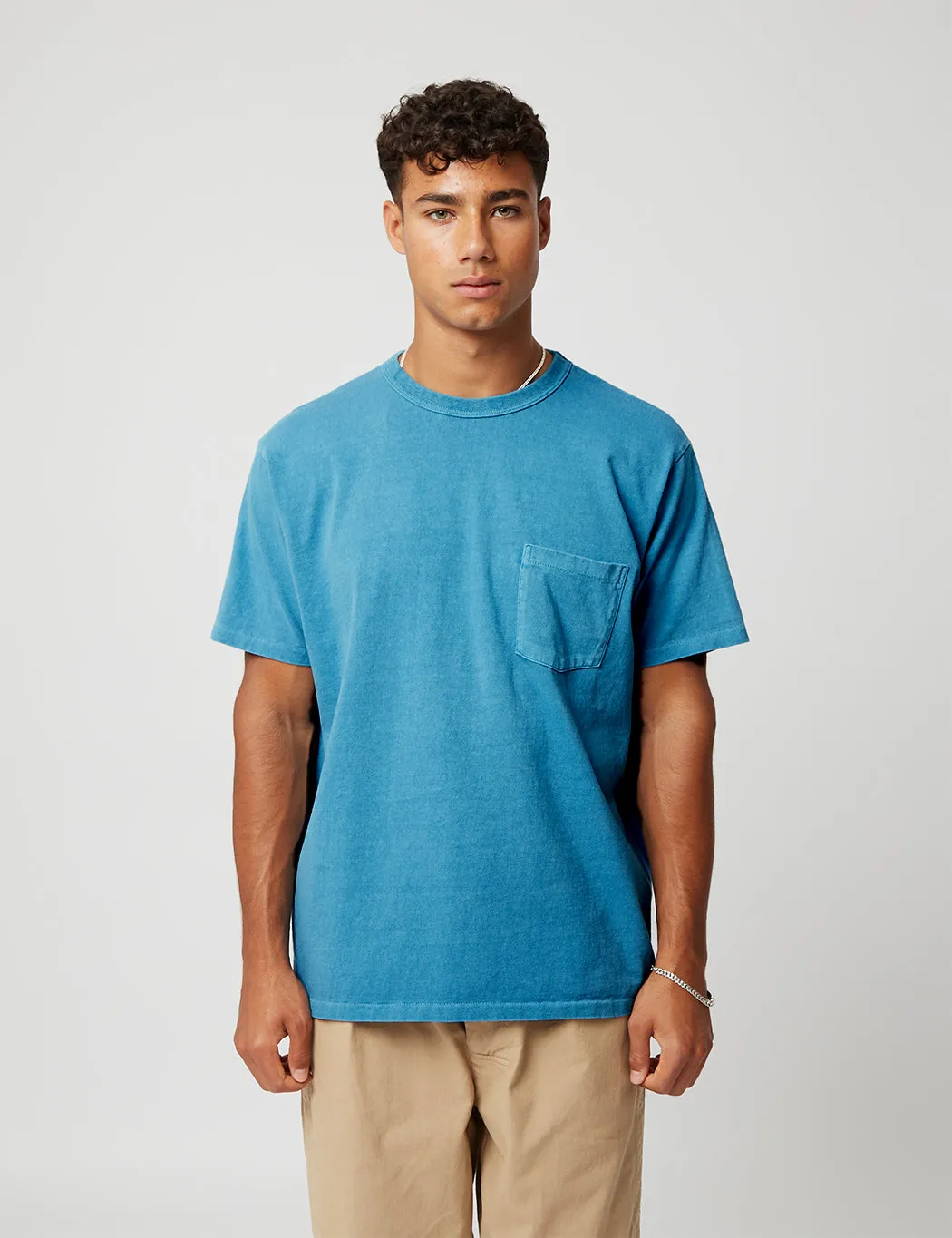 Velva Sheen Pigment Dyed USA Made Pocket T-Shirt - Azure Blue sold by Article London