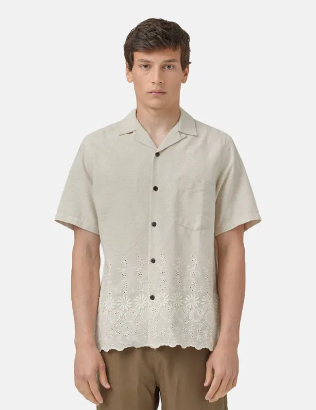 Portuguese Flannel Raw Flower Embroidery Sleeve Shirt - Beige sold by Article London