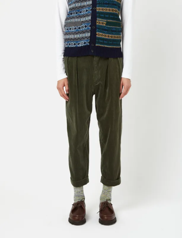 Beams Plus 2 Pleat Corduroy Pants - Dark Green sold by Article London