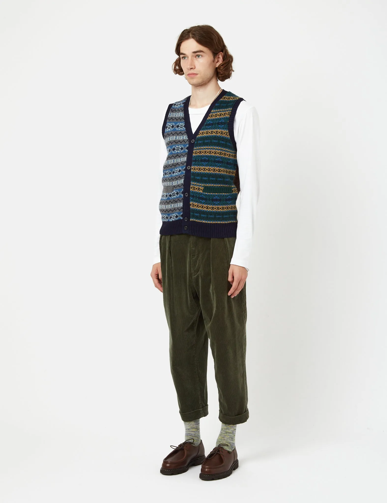 Beams Plus 2 Pleat Corduroy Pants - Dark Green | Parallel