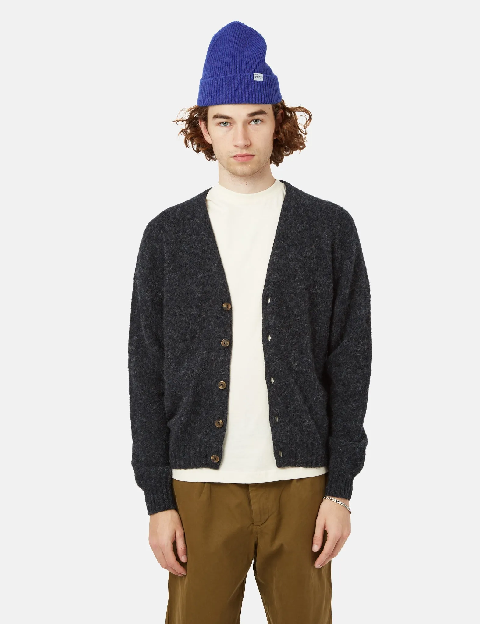 Bhode Lambswool Cardigan (Made in Scotland) - Charcoal Grey sold by Article London product image thumbnail 3