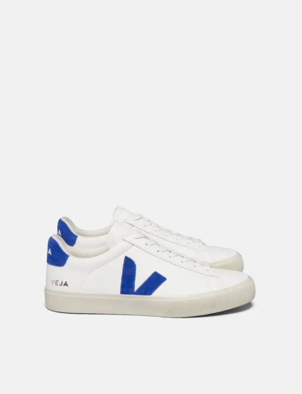 Women's Veja Campo Trainers (CF Leather) - Extra White/Paros Blue sold by Article London