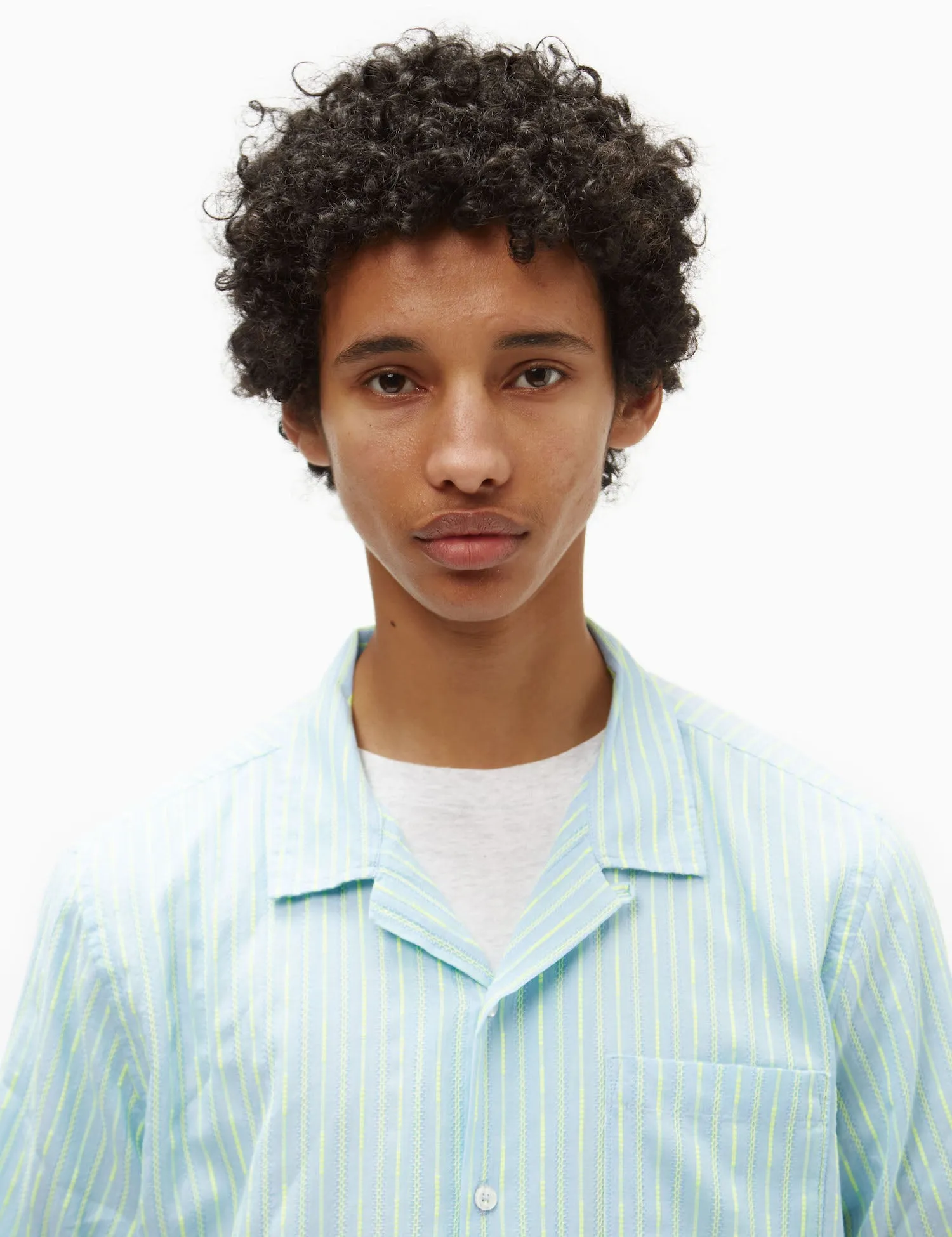 Universal Works Road Fluro Shirt - Sky Blue/Green sold by Article London product image thumbnail 2