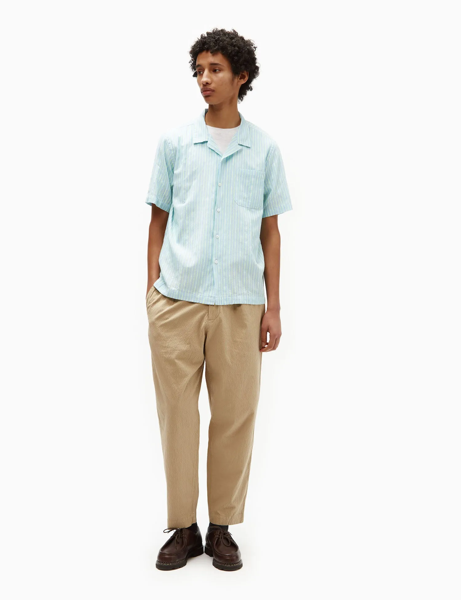Universal Works Road Fluro Shirt - Sky Blue/Green sold by Article London product image thumbnail 3