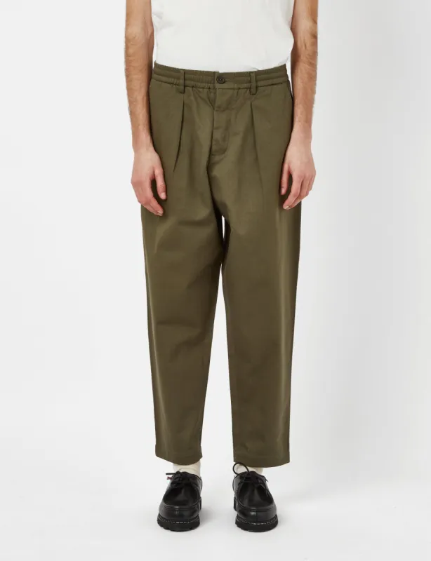 Universal Works Pleated Track Pant (Relaxed) - Light Olive Green sold by Article London