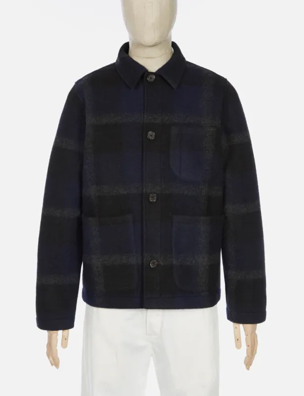 Universal Works Field Jacket (Large Plaid Fleece) - Black/Grey sold by Article London