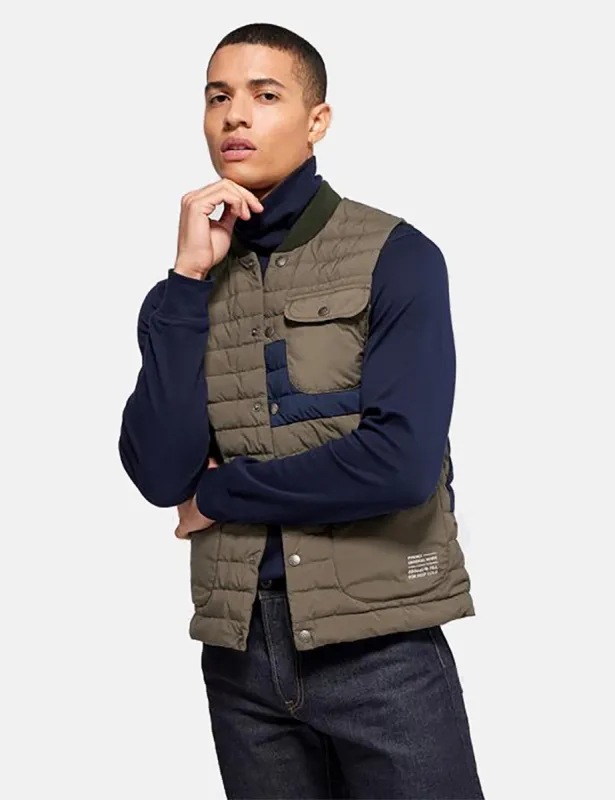 Universal Works x Pyrenex Down Gilet - Sauge Green sold by Article London