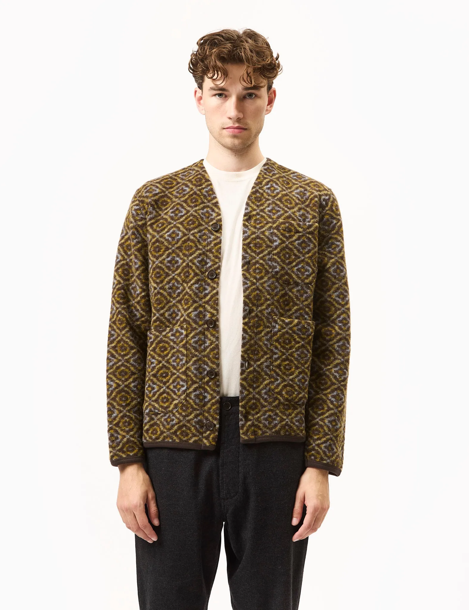 Universal Works Cardigan (Geometric Fleece) - Brown sold by Article London product image thumbnail 4