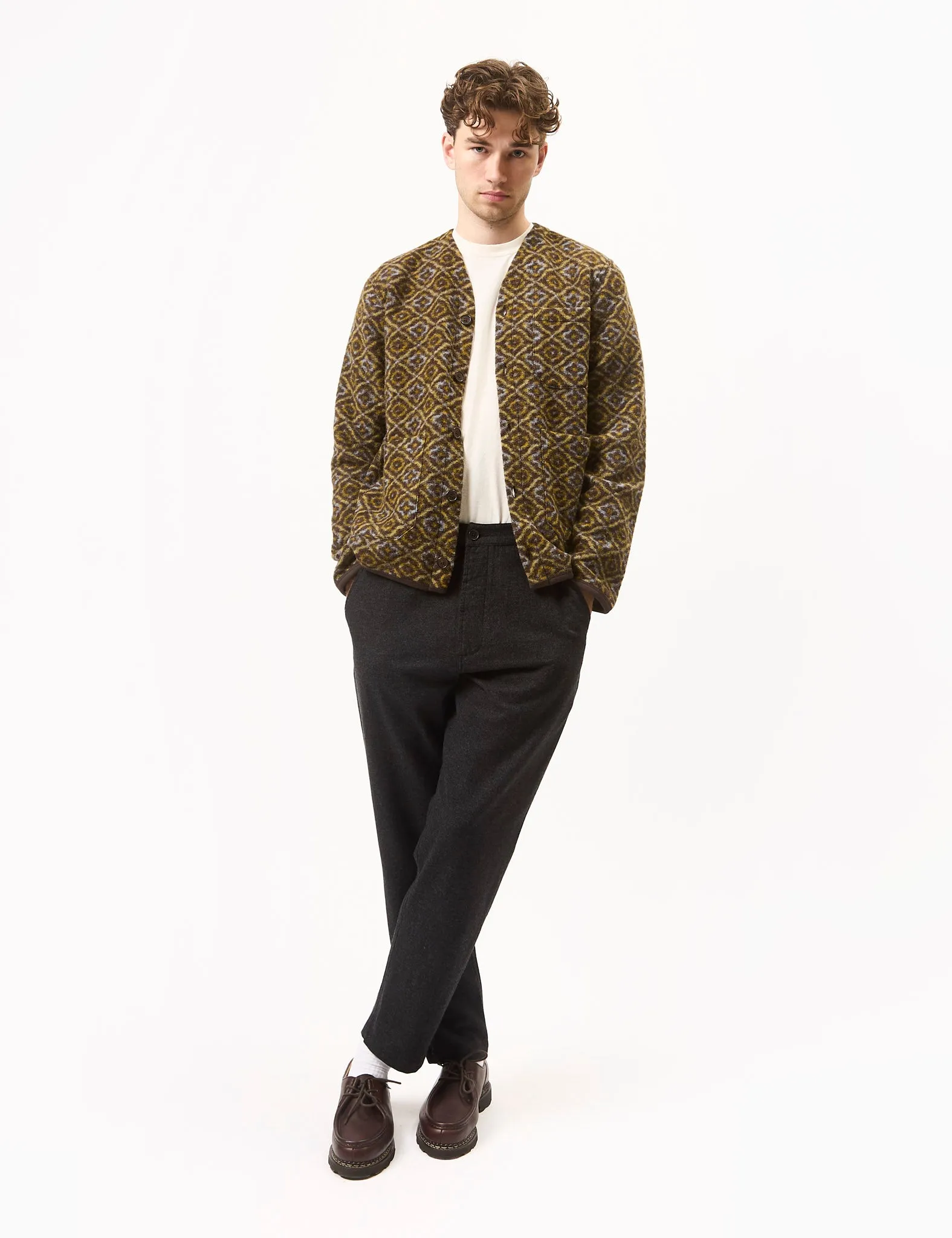 Universal Works Cardigan (Geometric Fleece) - Brown sold by Article London product image thumbnail 3