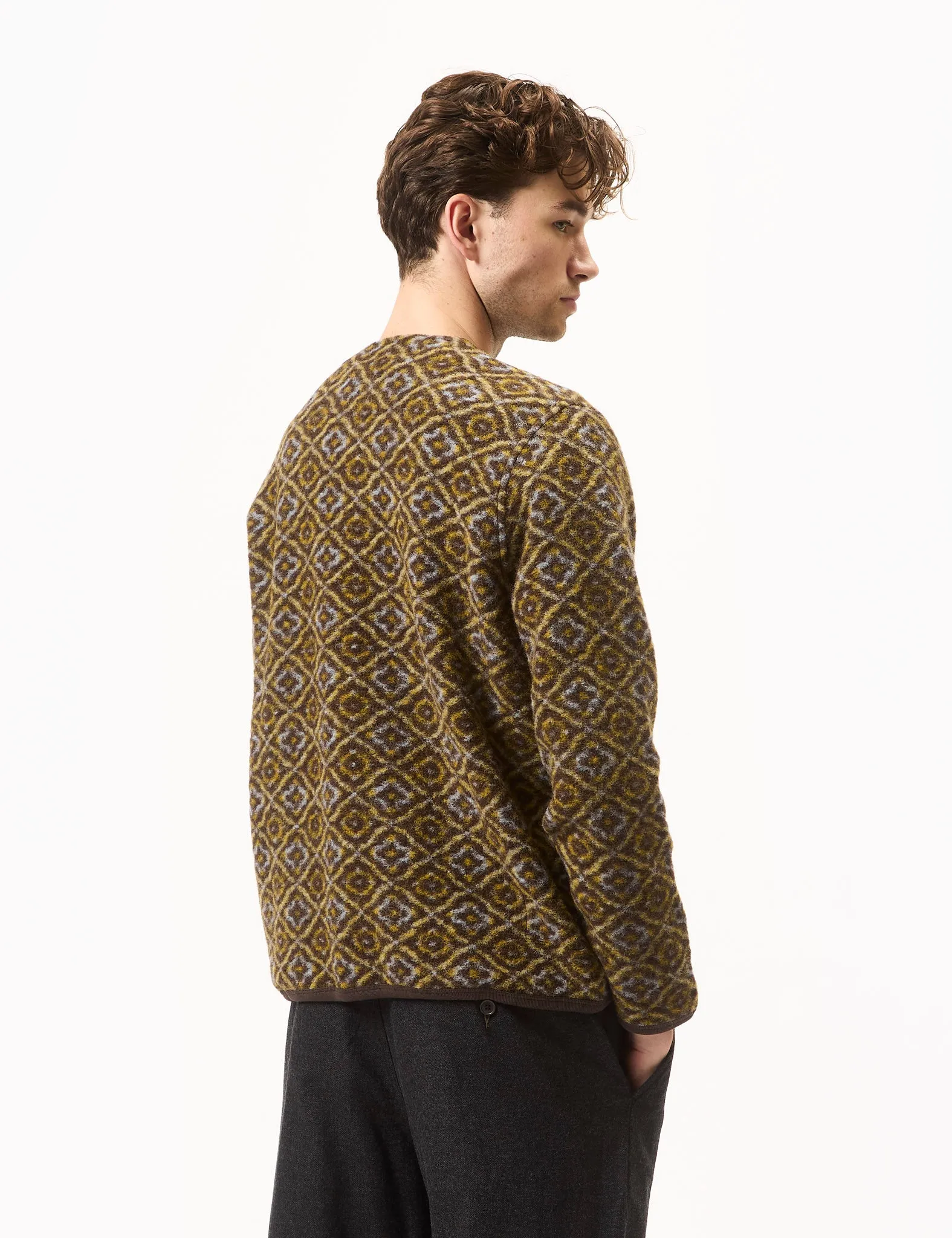 Universal Works Cardigan (Geometric Fleece) - Brown sold by Article London product image thumbnail 5