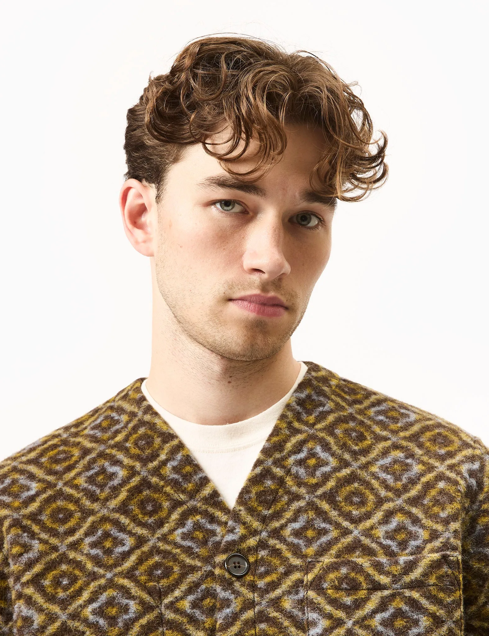 Universal Works Cardigan (Geometric Fleece) - Brown sold by Article London product image thumbnail 2