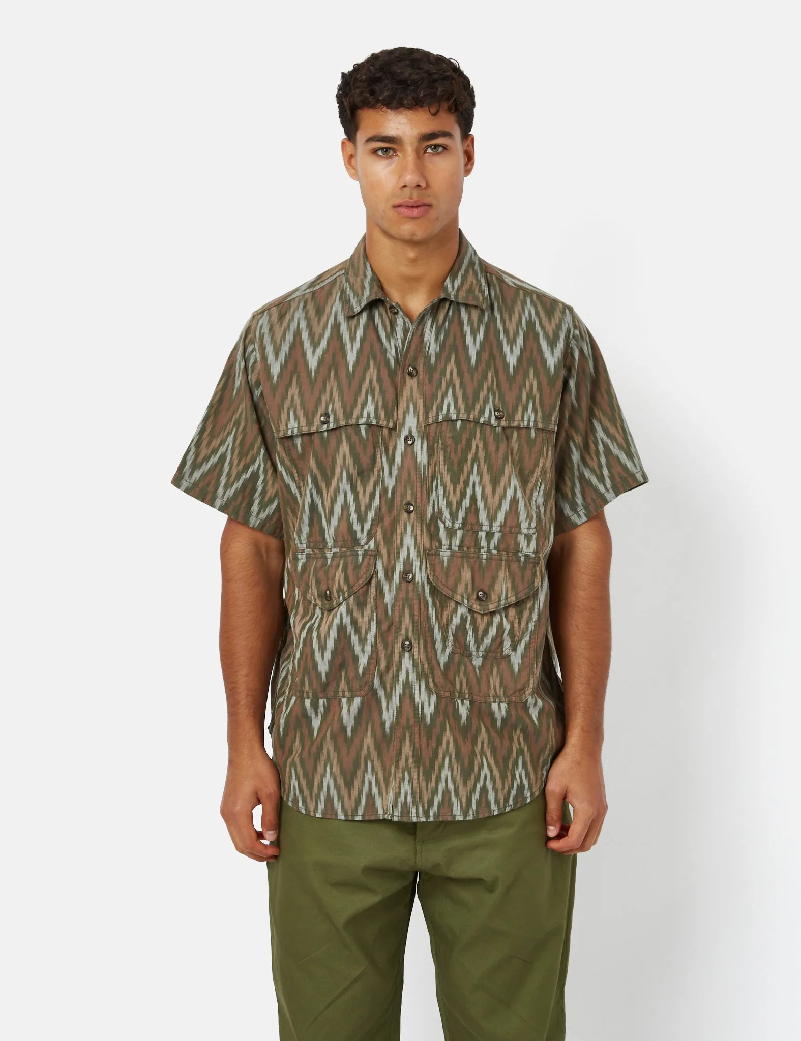 Beams Plus Adventure Shirt II (Ikat) - Olive Green sold by Article London