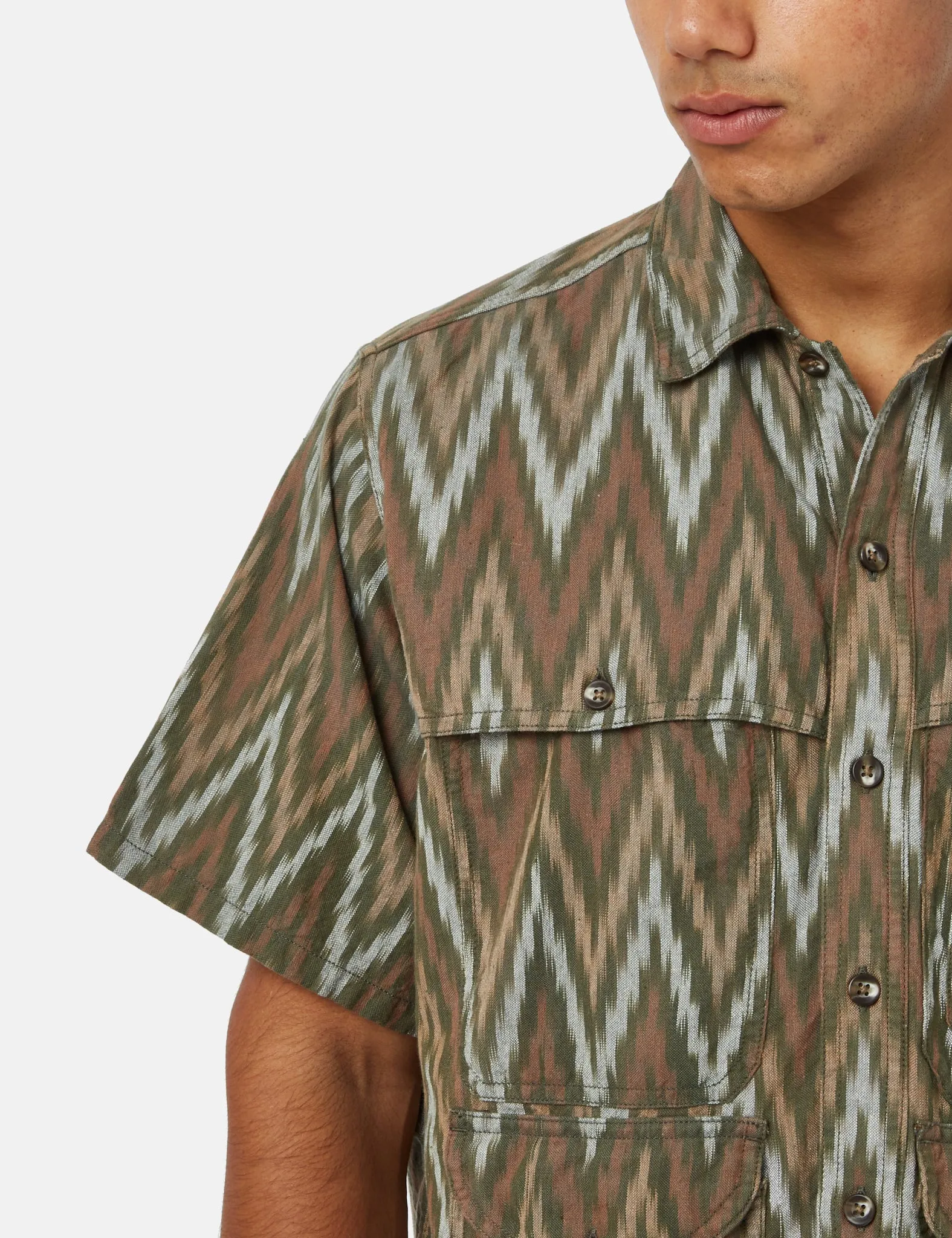 Beams Plus Adventure Shirt II (Ikat) - Olive Green sold by Article London product image thumbnail 2
