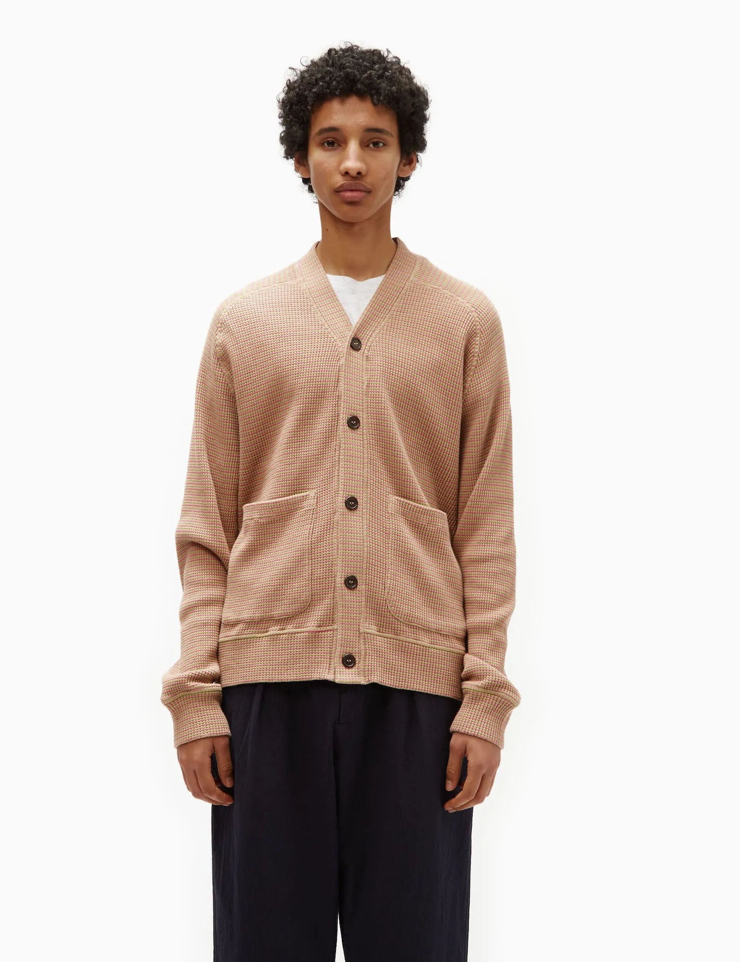 Universal Works Dickie Fluro Cardigan - Summer Oak/Pink sold by Article London