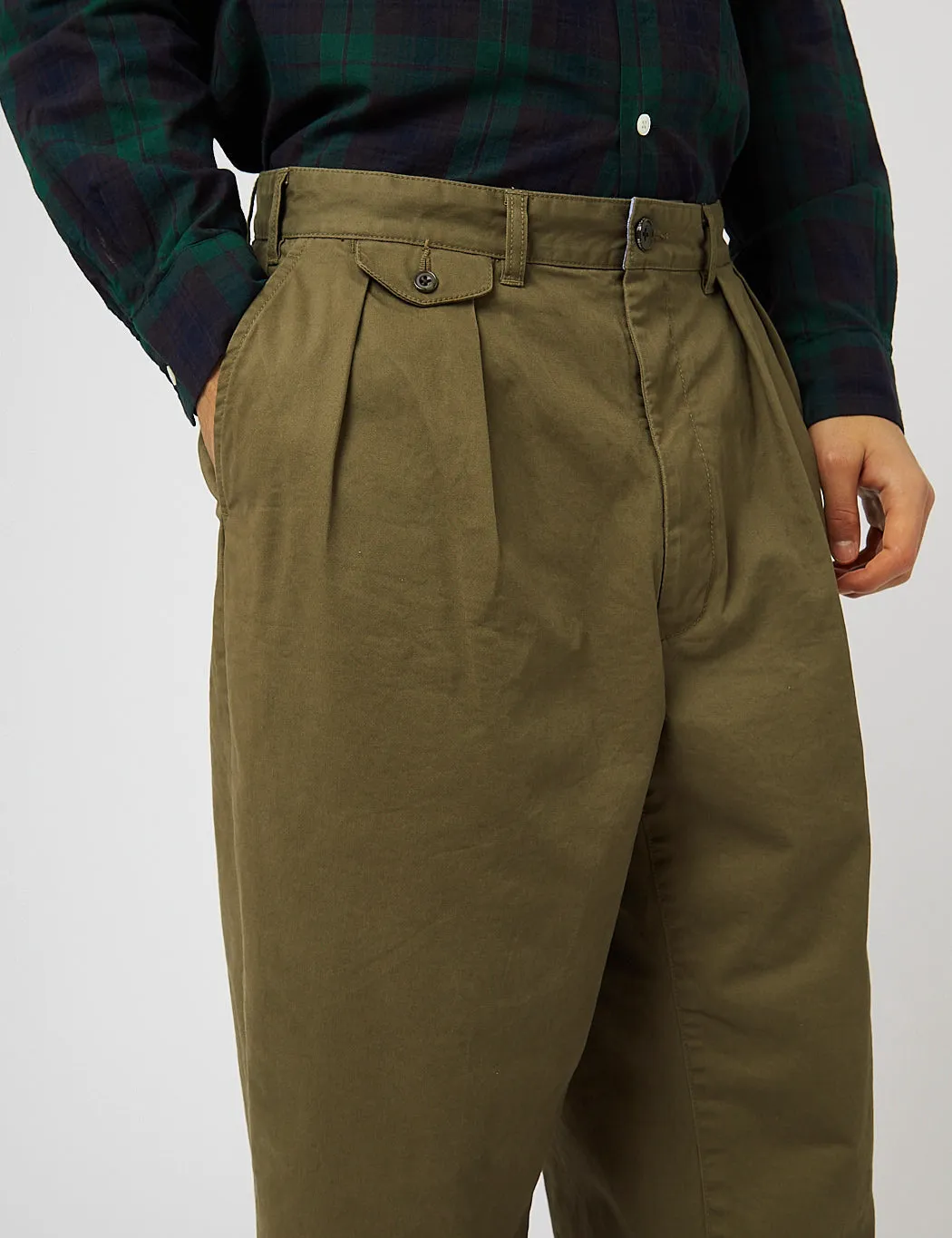 Beams Plus 2 Pleat Twill Trousers - Olive Green sold by Article London product image thumbnail 2