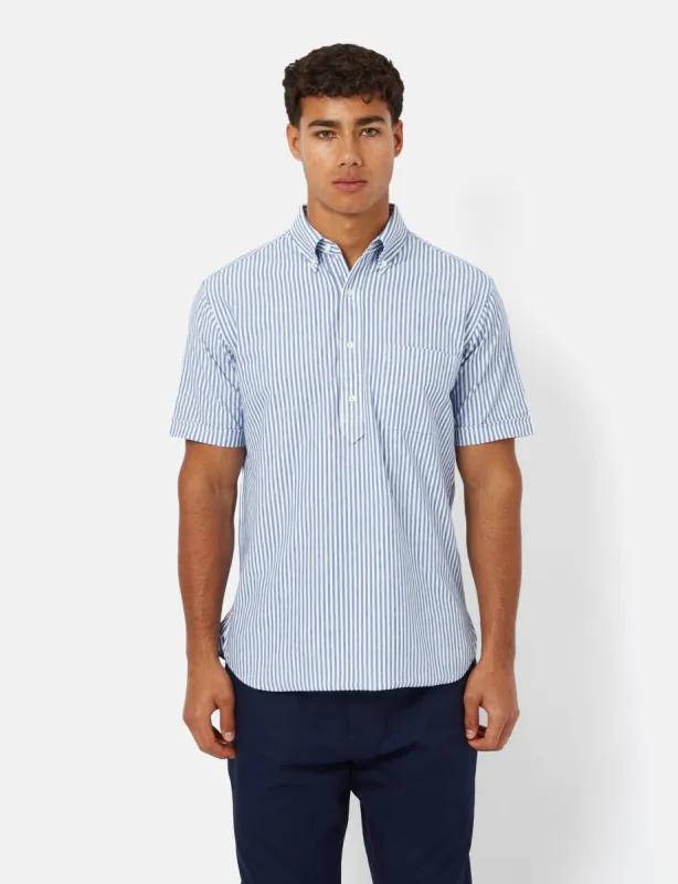 Beams Plus B.D Pullover Short Sleeve Shirt (Candy Stripe) - Blue sold by Article London